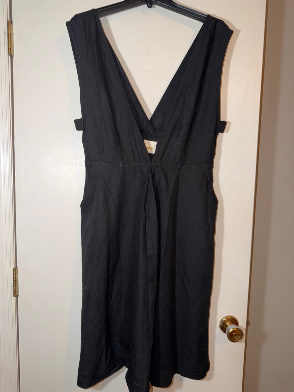 Anthropologie Maeve Bryony Linen Blend Apron Dress Black Pinafore Size 14 - Picture 3 of 5